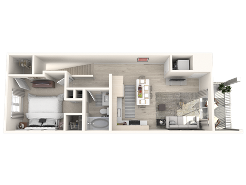 the interior of a 1 bedroom apartment with a bathroom and a living room